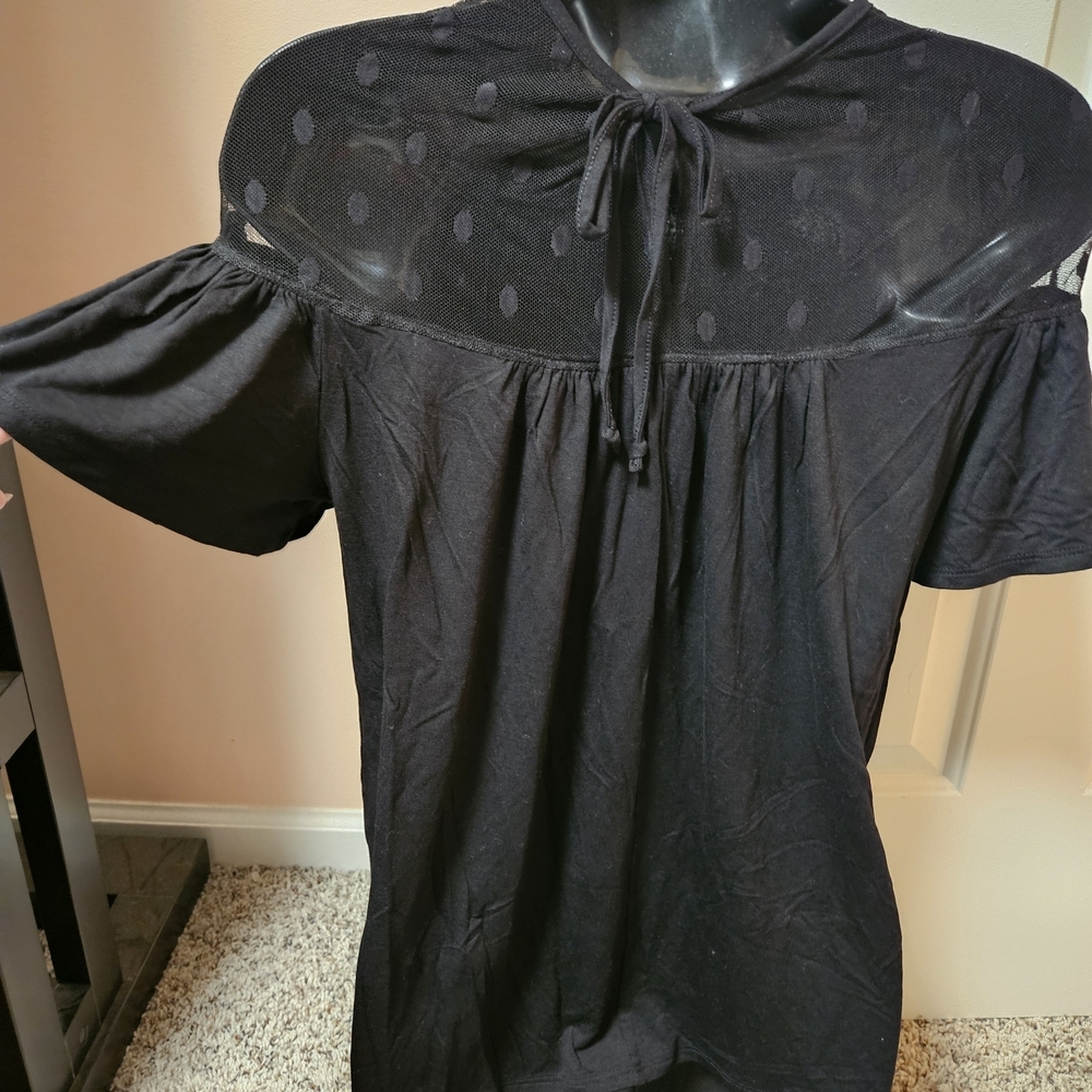 New York & Company Black Sheer Polka Dot Top - Picture 10 of 12